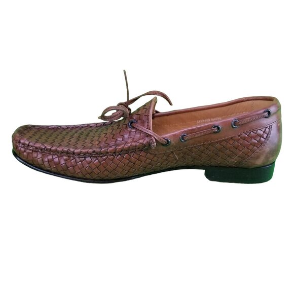 Paul Fredrick Brown Leather Loafer  Woven Slip On Men's Size 12M  FSJ114D Shoes - Picture 10 of 15
